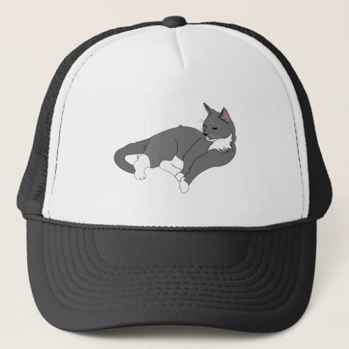 Gray  White Tuxedo Cat Trucker Hat