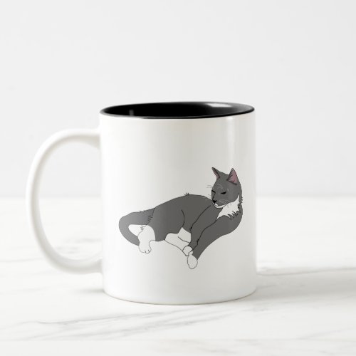 Gray  White Tuxedo Cat Two_Tone Coffee Mug
