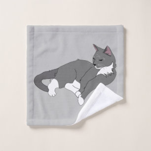 Gray & White Tuxedo Cat Wash Cloth