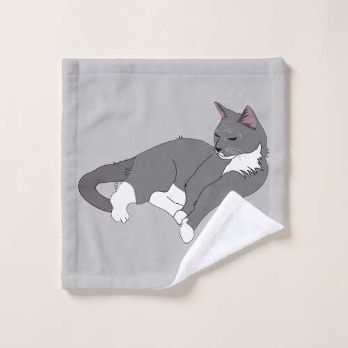 Gray  White Tuxedo Cat Wash Cloth