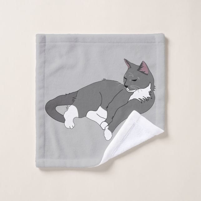Gray & White Tuxedo Cat Wash Cloth (Wash Cloth)