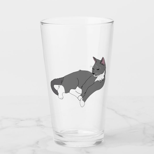 Gray & White Tuxedo Cat Wrapping Paper Glass (Front)
