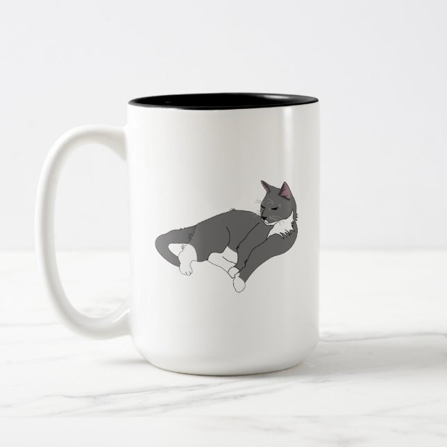 Gray & White Tuxedo Cat Wrapping Paper Two-Tone Coffee Mug (Left)