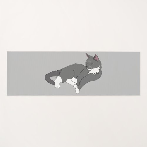 Gray  White Tuxedo Cat Yoga Mat