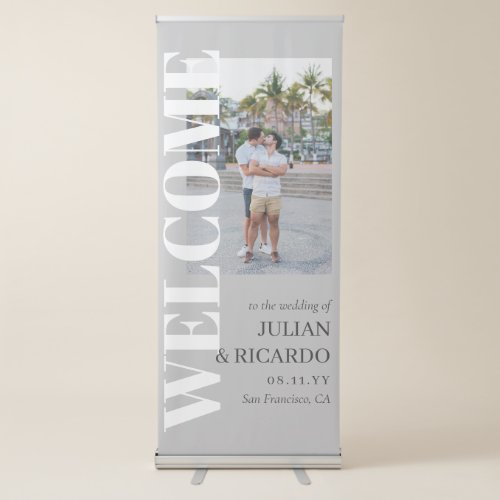 Gray White Typography Wedding Photo Welcome Retractable Banner
