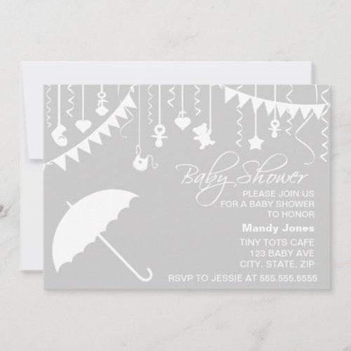 Gray &amp; white umbrella stylish modern baby shower announcements