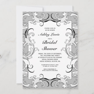 Gray White Victorian Bridal Shower Invitation