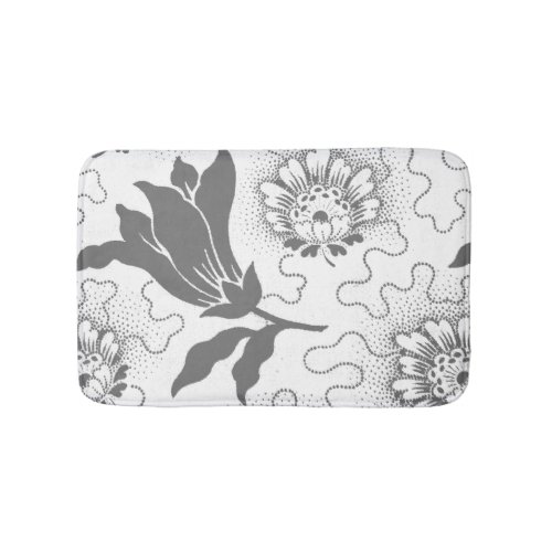 Gray White Vintage Farmhouse Style Floral Print Bath Mat