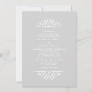 Gray & White Vintage scroll Wedding Invitation