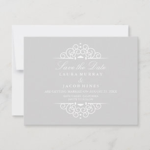 Gray & White Vintage Scroll Wedding Save The Date