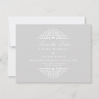 Gray & White Vintage Scroll Wedding Save The Date