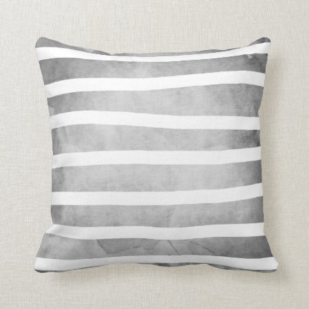 Gray White Watercolor Stripes Pattern Throw Pillow