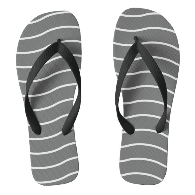 Gray White Wave Pattern Flip Flops (Footbed)