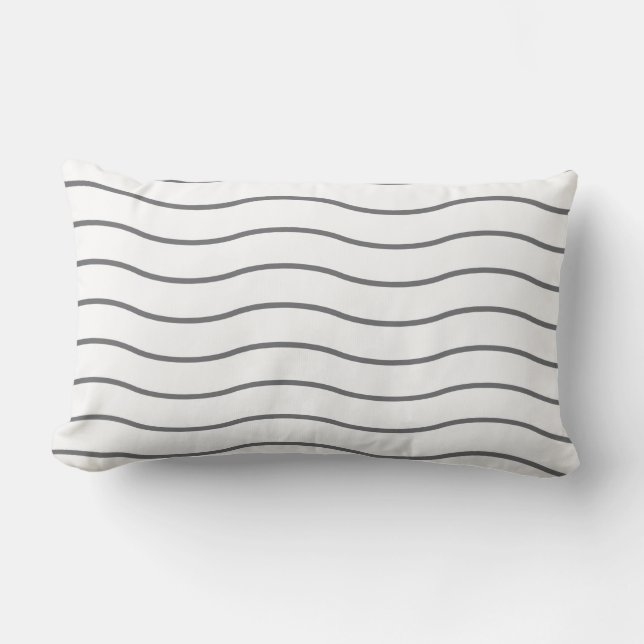 Gray White Wave Pattern Lumbar Pillow (Front)