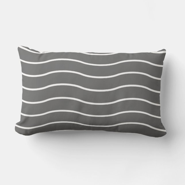 Gray White Wave Pattern Lumbar Pillow (Front)