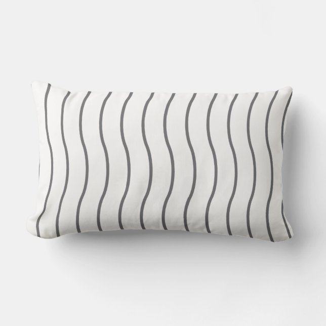 Gray White Wave Pattern Lumbar Pillow (Front)