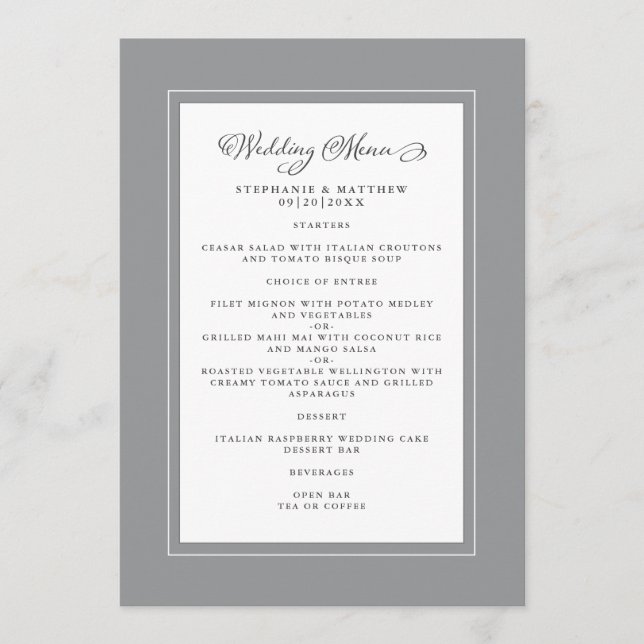 Gray & White Wedding Modern Chic Borders Menu (Front)