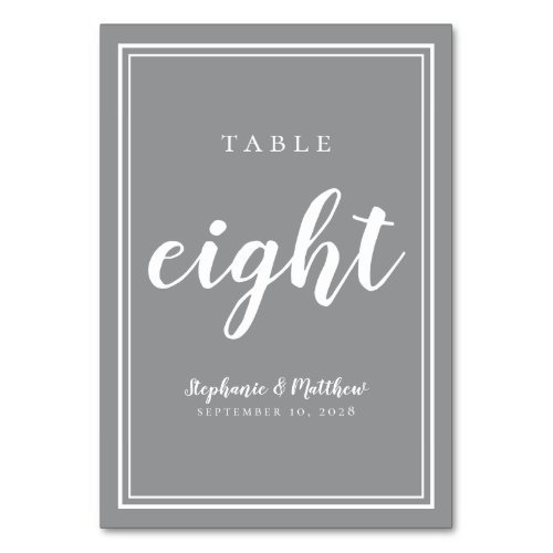 Gray White Wedding  Modern Simple Table Eight Table Number