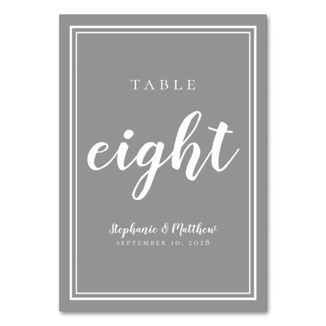 Gray White Wedding | Modern Simple Table Eight Table Number (Front)