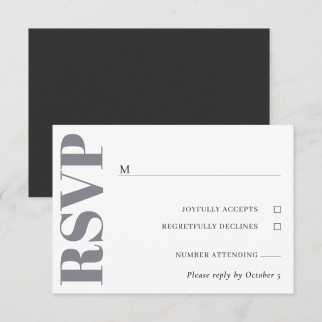 Gray White Wedding RSVP Card (Front/Back)