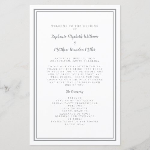Gray  White Wedding Script Chic Ceremony Program