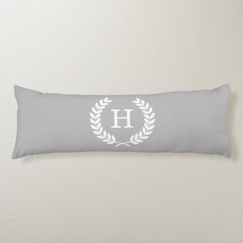 Gray White Wheat Laurel Wreath Initial Monogram Body Pillow