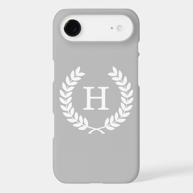 Gray White Wheat Laurel Wreath Initial Monogram Case-Mate iPhone Case (Back)
