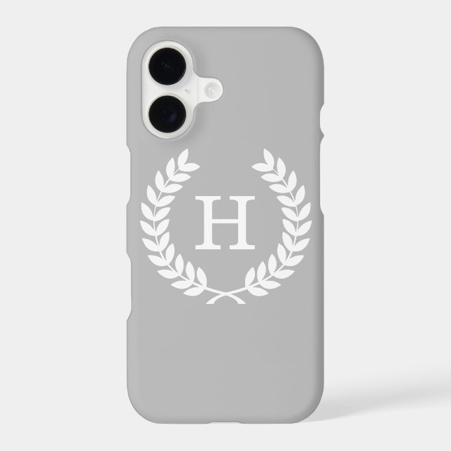 Gray White Wheat Laurel Wreath Initial Monogram Iphone Case (Back)