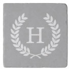 Gray White Wheat Laurel Wreath Initial Monogram