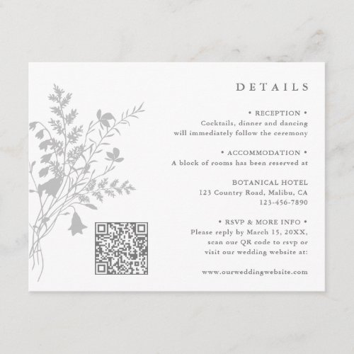 Gray  White Wildflower Bouquet Wedding Details Enclosure Card
