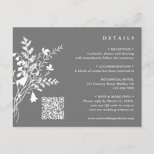 Gray  White Wildflower Bouquet Wedding Details Enclosure Card