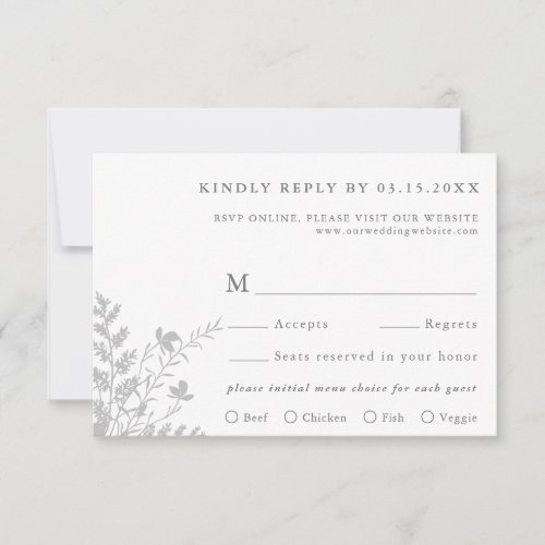 Gray  White Wildflower Wedding Meal Choice  RSVP Card