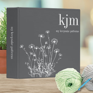Gray & White Wildflowers Monogram Pattern Keeper 3 Ring Binder