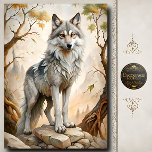 Gray White Wolf Autumn Forest Wildlife Art Tissue Paper