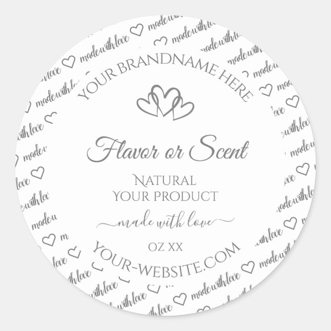 Gray White Word Cloud Product Labels Cute Hearts (Front)