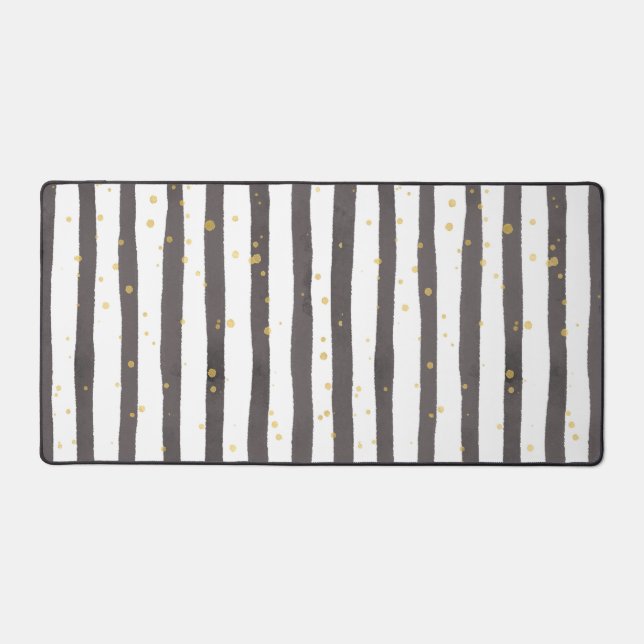 Gray White Yellow Polka Dot Desk Mat (Front)