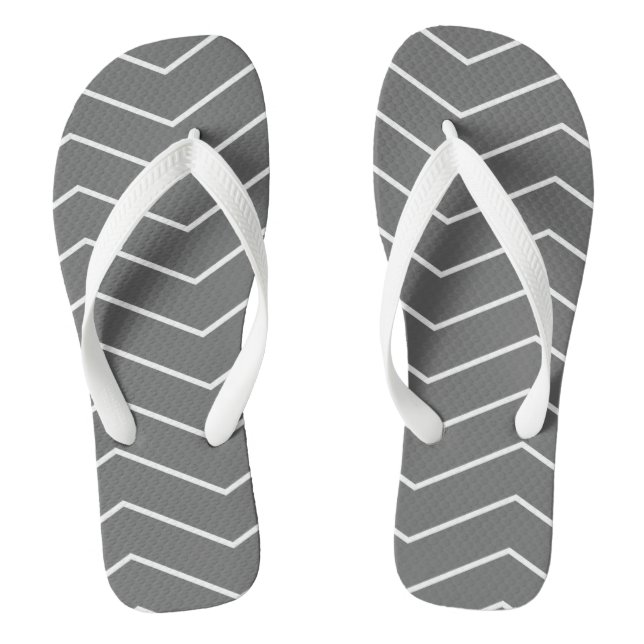 Gray White Zigzag Wave Pattern Flip Flops (Footbed)