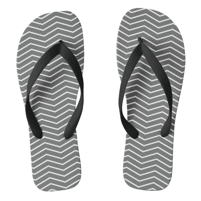 Gray White Zigzag Wave Pattern Flip Flops (Footbed)