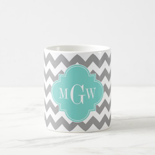 Gray Wht Chevron Aqua Quatrefoil 3 Monogram Coffee Mug