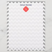 Gray Wht Chevron Coral Red Quatrefoil Monogram (Front)