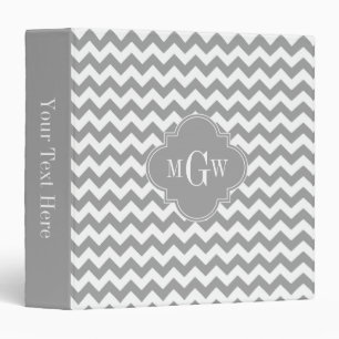 Gray Wht Chevron Dk Gray Quatrefoil 3 Monogram Ring Binder