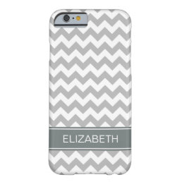 Gray Wht Chevron Zigzag 7P Charcoal Name Monogram Barely There iPhone 6 Case