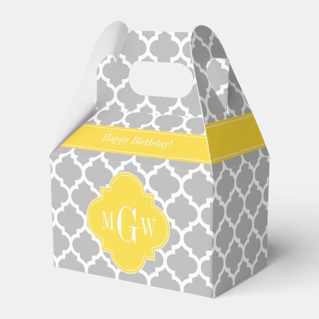 Gray Wht Moroccan #5 Pineapple 3 Initial Monogram Favor Boxes (Front Side)
