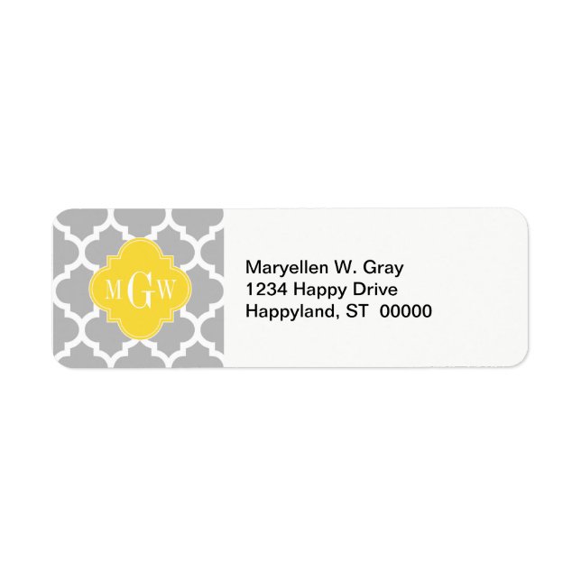 Gray Wht Moroccan #5 Pineapple 3 Initial Monogram Label (Front)