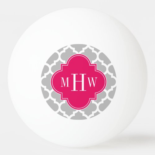 Gray Wht Moroccan 5 Raspberry 3 Initial Monogram Ping_Pong Ball