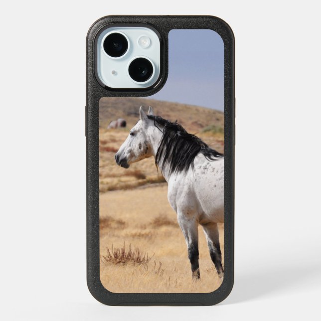 Gray Wild Horse on Range, Utah iPhone 15 Case (Back)