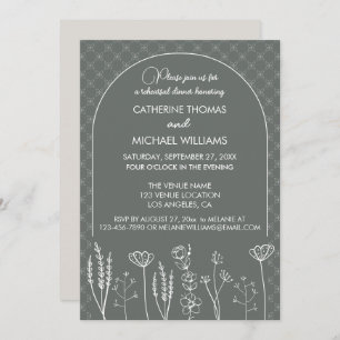 Gray Wildflower Bohemian Arch Wedding Invitation