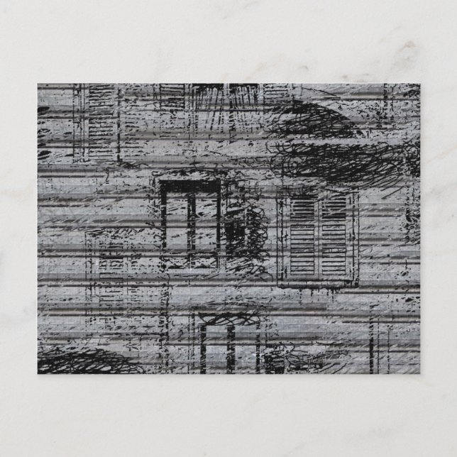 gray windows and scribbles on metal textured backg postcard (Front)