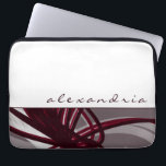 Gray & Wine Abstract Ribbons | White | Custom Name Laptop Sleeve<br><div class="desc">Modern laptop sleeve with an artistic abstract design. The top portion features a simple plain white background with custom name presented in stylish lower case script. The bottom portion features grey, burgundy, white and wine colored ribbons that are layered and interspersed to give perspective and depth against the gray background....</div>