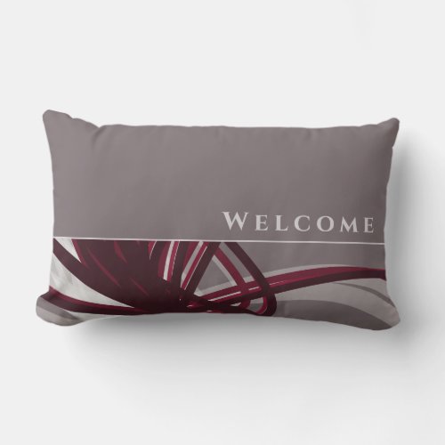 Gray  Wine Artistic Abstract Ribbons  Welcome Lumbar Pillow